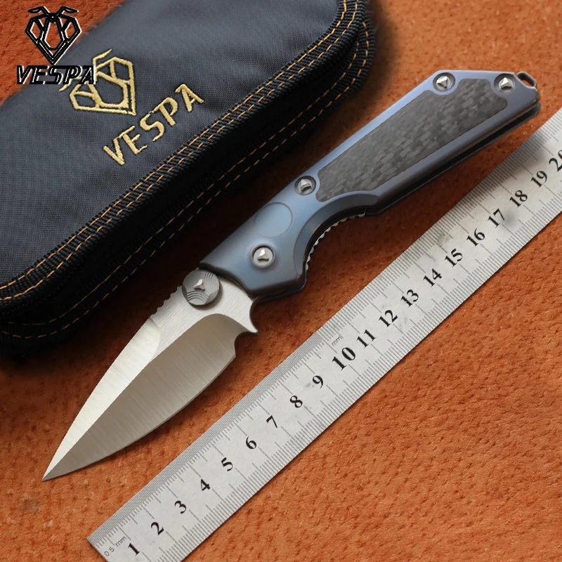 

VESPA Version MSG-2 knife Blade:M390 Handle:TC4+CF,outdoor camping hunting survival pocket kitchen fruit knife EDC tool knives