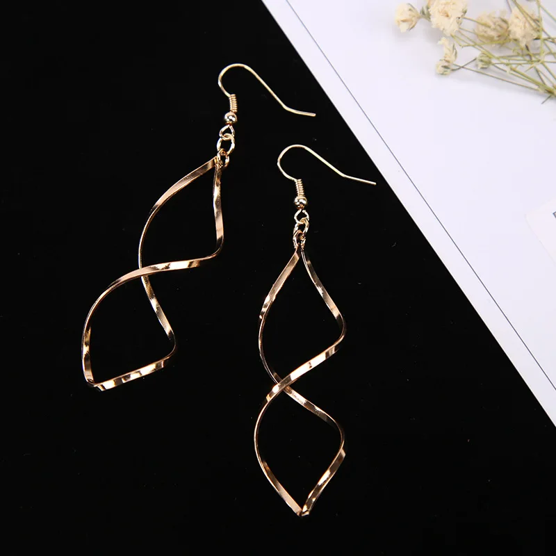 Fashion Simple Spiral Drop Earrings For Women Long Curved Wave Dangle Earrings Statement Wedding Party Jewelry Wholesale - Image 4