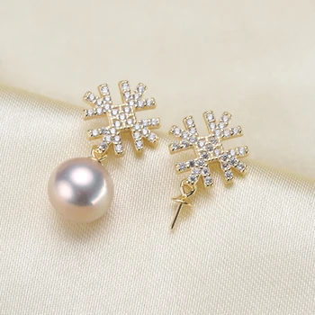 

Delicate Snowflake Pearl Earrings Fittings S925 Sterling Silver Pearl Drop Earrings Components Silver&Gold Color 3Pairs/Lot