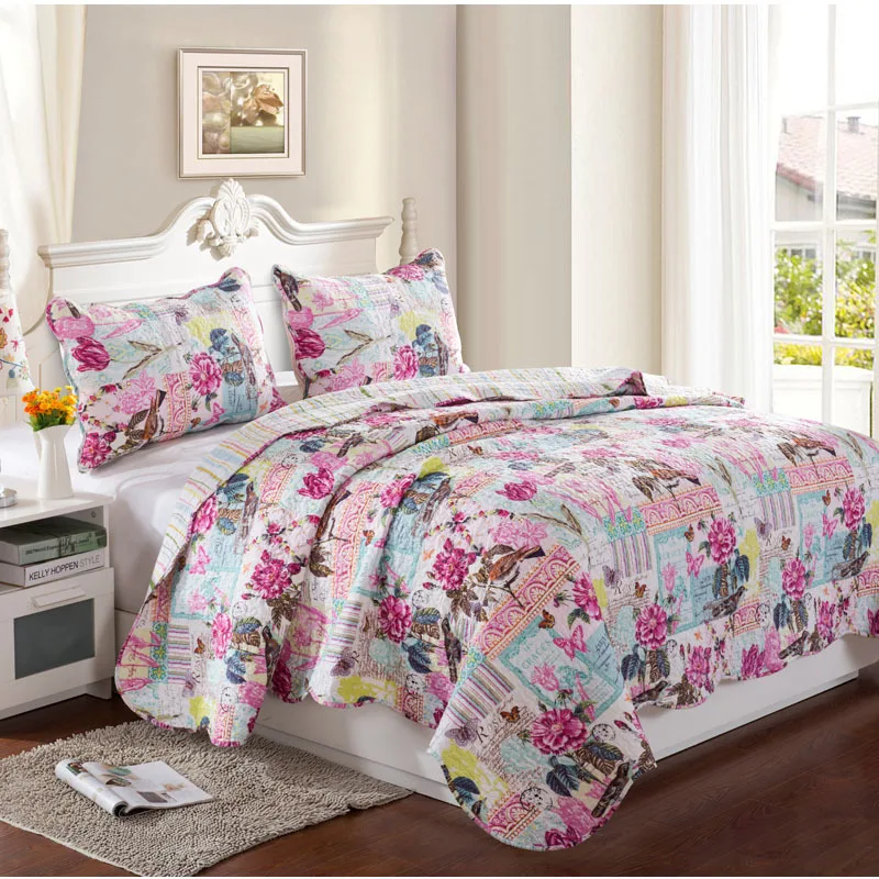 

CHAUSUB Coverlet set Cotton Quilt Set 3PCS Quilted Bedspread Printed Quilts Bed Cover Pillowcase King Size Bedding Blanket