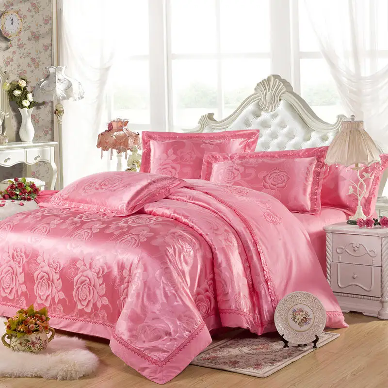 Waliicorners Comfy Bedding Froral Jacquard Satin and cotton King Queen size 4-pieces Bedding Set Luxury, Gray Golden Bedsheet/Fitted shet set 44 173