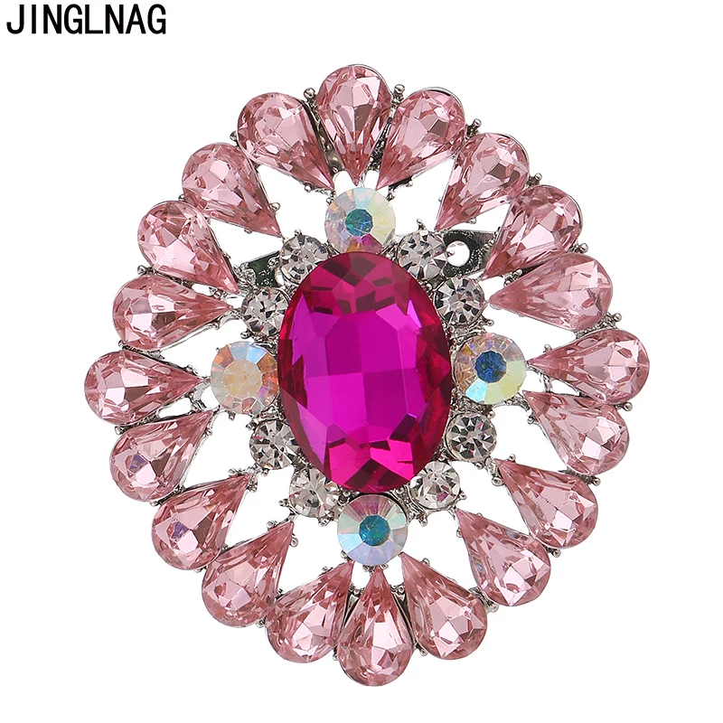 JINGLANG Fashion Silver Color Brooches Pins Crystal Large Flower Brooches For Women Cloths