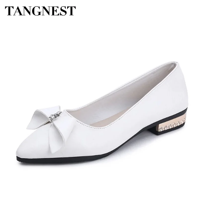

Tangnest Low Square Heel Women Pumps Elegant Butterfly-knot PU Leather Pointed Toe Concise Women Formal Shoes Spring XWD6488