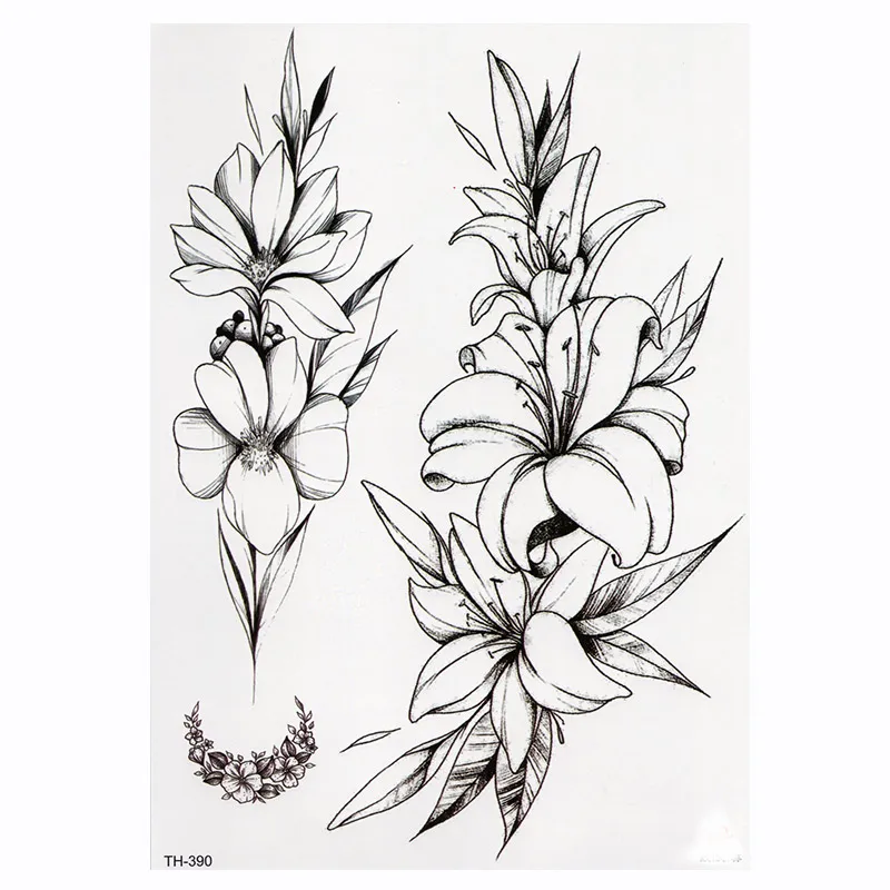 Под грудью грудины Плечо Рука временная татуировка с эскизом лилии розы Йога шаблон боди-арт - Цвет: TH390