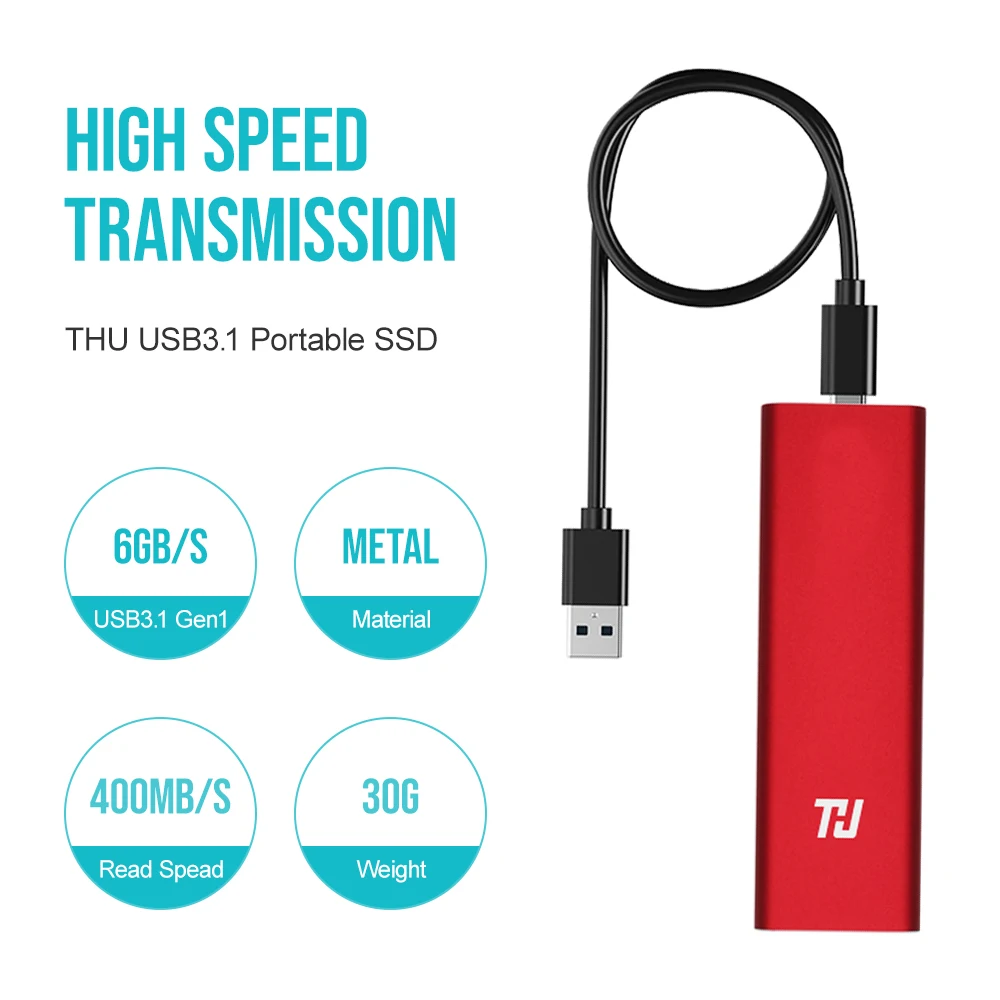  THU Mini 128 GB 256 GB 512 GB Tragbare SSD Externe HD Solid State Drive SSD USB3.0 400 MB/s für PC 