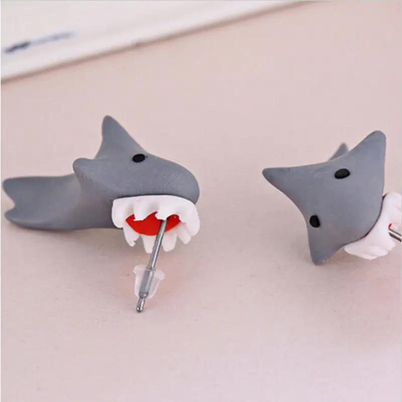 

1Pair New Cute Shark Earrings For Women Ear Stud Earring Jewelry Brincos 100% Handmade Polymer Clay