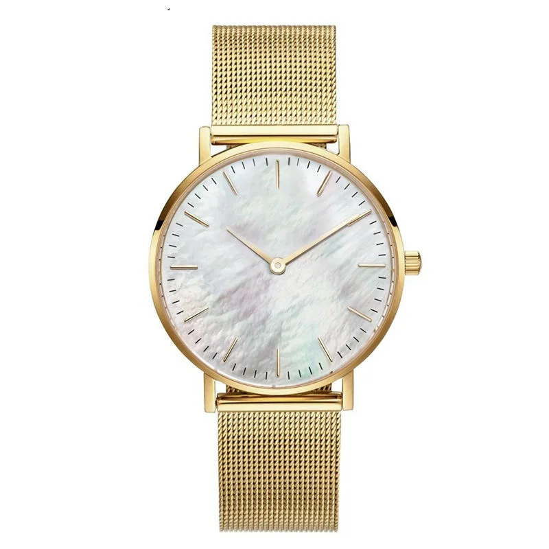 Somsoar Ювелирные изделия Белый Seashell для женщин часы с нержавеющая сталь сетки браслет матч сетки Шарм и браслет - Окраска металла: gold