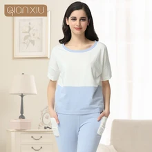 Топ Fashion New Лоскутное Модальный Pijama Женщины Qianxiu женщин Мягкого Хлопка Вязать Пижамы С Короткими Рукавами Капри Шорты Брюки гостиная