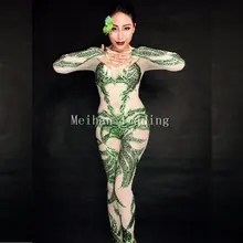 Новые зеленые боди с кристаллами для сексуальной вечеринки в ночном клубе праздновать комбинезон женский для певицы для сцены Одежда для танцев, сценический костюм Костюмы