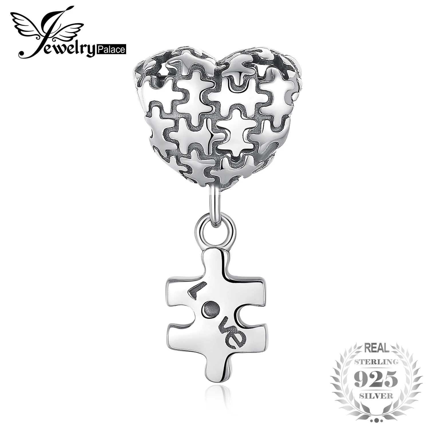 

JewelryPalace 925 Sterling Silver Jigsaw Heart Puzzle Dangle Love Charm Fashion For Women New Hot Sale Beautiful Gifts