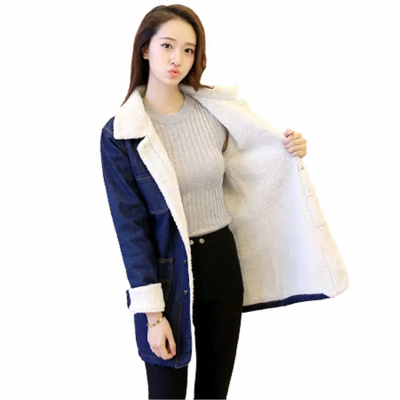 

Idopy женские зимние плотные джинсы, куртка с флисовой подкладкой, длинное джинсовое пальто женское с подкладкой из меха ягненка, теплая джинсовая куртка, верхняя одежда для девочек