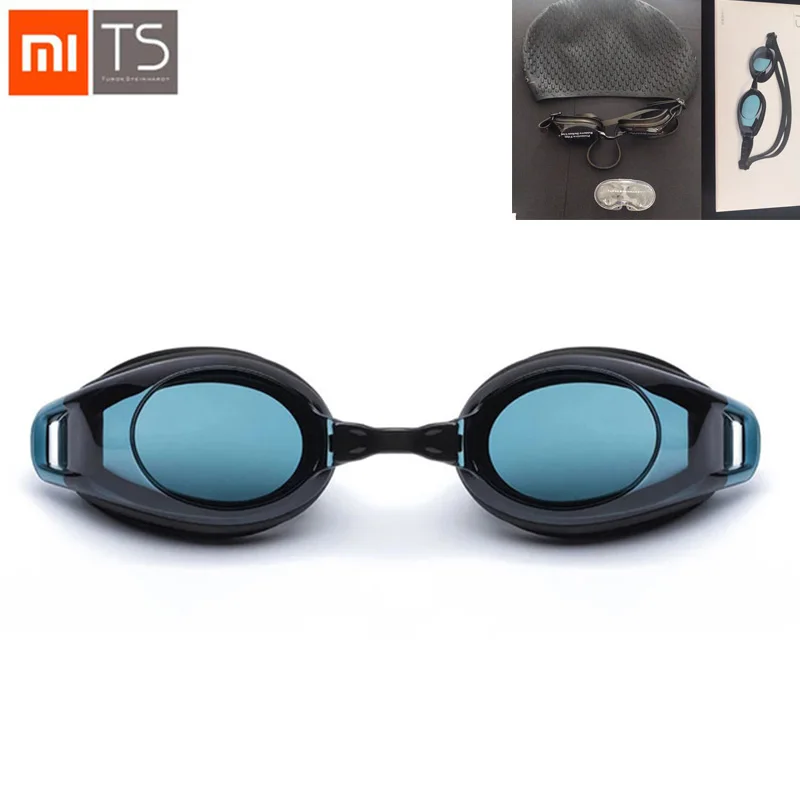 

4IN1 Xiaomi TS Swimming Glasses Kits+Cap+Ear Plugs+ Nose Clip Goggles HD Anti-fog 3 Replaceable Nose Stump with Silicone Gasket