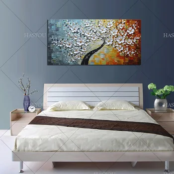 

White Flower Wall Picture Handmade Hand painted Oil Painting Knife Oil Painting On Canvas For Living Room Hanging Wall Decor Art