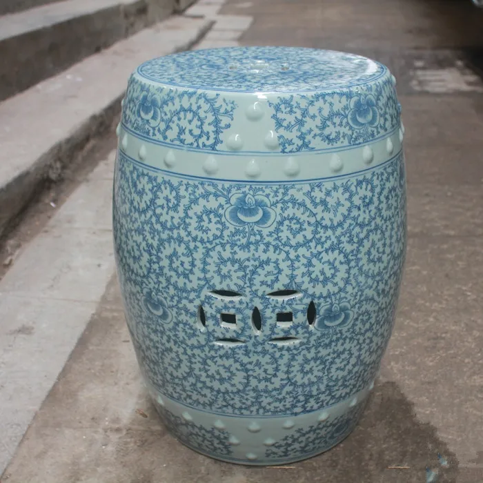 Chinese ceramic drum stool bathroom stool dressing blue and white stool