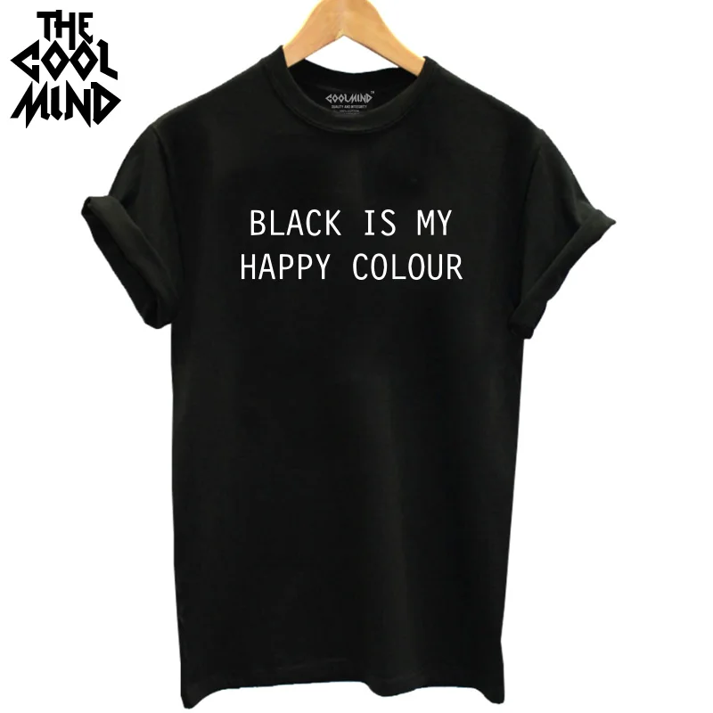 COOLMIND BL0111B 100% cotton soft summer women T shirt casual black is my happy color print Tshirt women short sleeve T-shirt