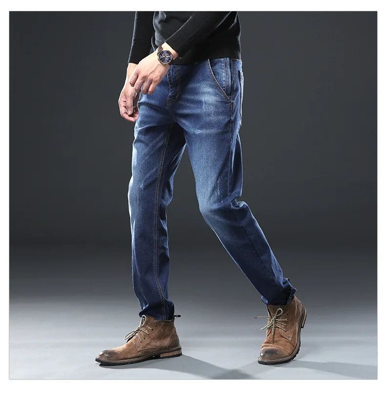 Mens Regular Fit Jeans Clothing Plus Male Autumn Elastic Stretch Denim Straight Leg Classic Cowboy Pants Big Size 40 42 44 46 48