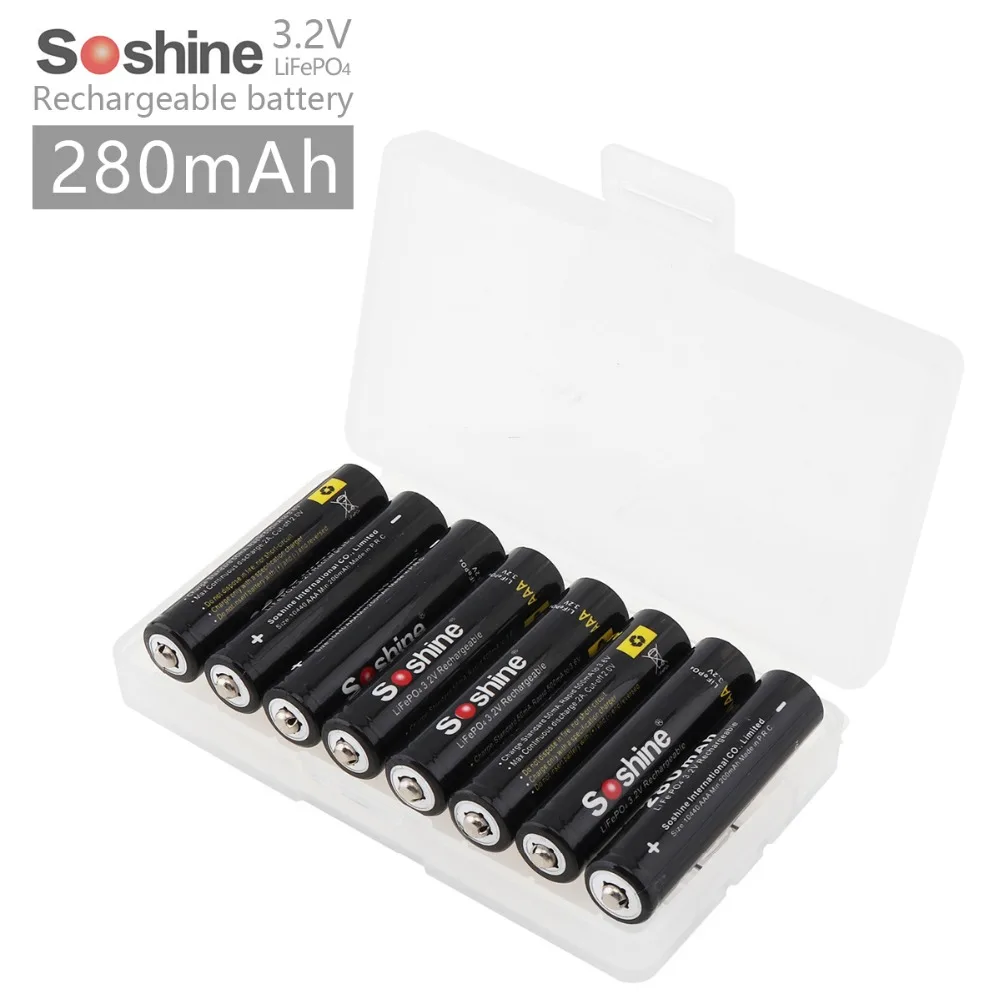 

Soshine 8Pcs 10440 280mAh 3.2V LiFePO4 Rechargeable AAA Battery with Portable Battery Box for LED Flashlight / Headlamp