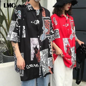 

LMCAVASUN Harajuku Blouse Women Loose Long Sleeve Dinosaur Printed Retro Shirt Casual Streetwear Fashion Unisex Shirt Outwear