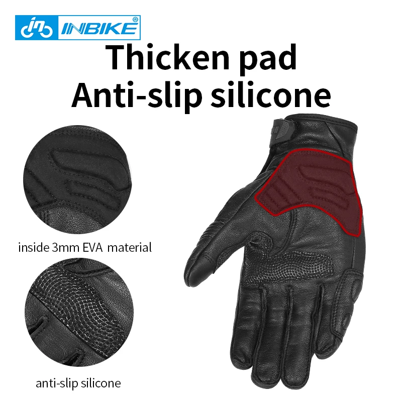 INBIKE Men's Motorbike Gloves Genuine Leather Motorcycle Gloves Touch Screen MTB Bike Cycling Bicycle Motocross Moto Glove IM808