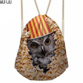 

Drawstring Bag Women's 3D Animal Owl Popcorn Prints Backpack Girls Cute Beach Pouch for Kids Packing Pocket Sack