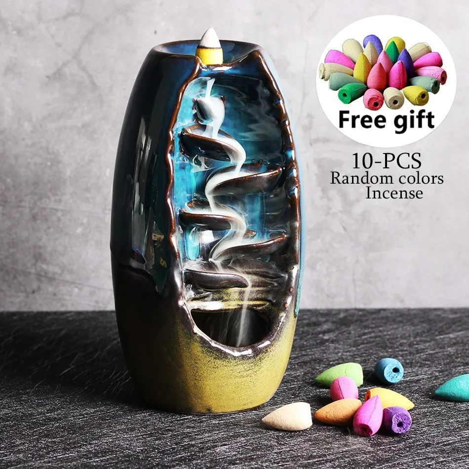 

Mountain River Handicraft Incense Holder Ceramic Backflow Waterfall Smoke Incense Burner Censer Holder Home Decor father's Gift