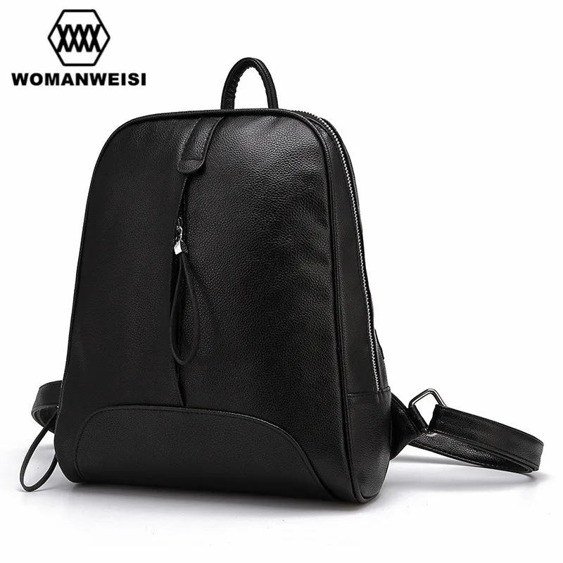 Fashion Simple Style Black Leather Backpack For Teenage Girls 2017 Korean Popular Women Backpacks School Bag