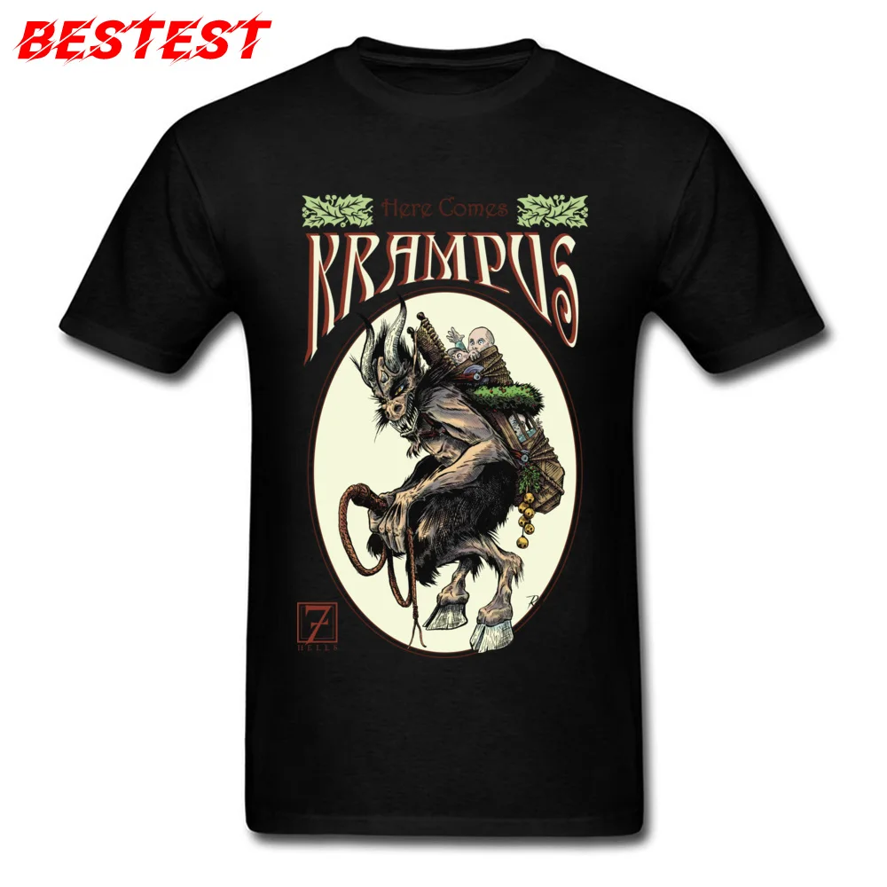 Here Comes Krampus 100% Cotton Tees for Men Comics T-shirts Street Newest O-Neck Tees Short Sleeve Top Quality Here Comes Krampus black