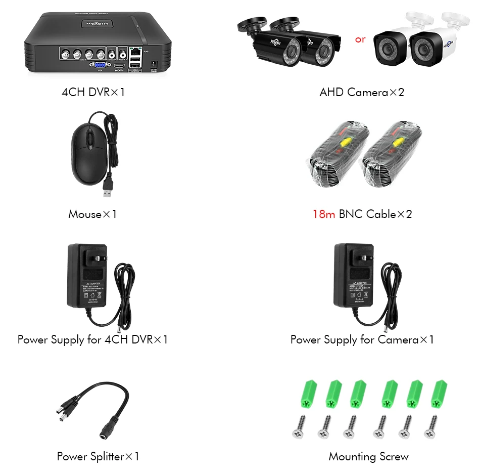  Hiseeu 4CH DVR CCTV System 2PCS Cameras 2CH 1.0 MP IR Outdoor Security Camera 720P HDMI AHD CCTV DV - 32687424567