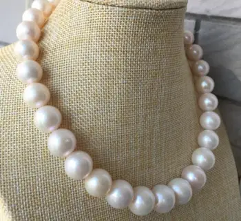 

11-12 mm natural freshwater white pearl necklace 18 inch 14 K yellow gold