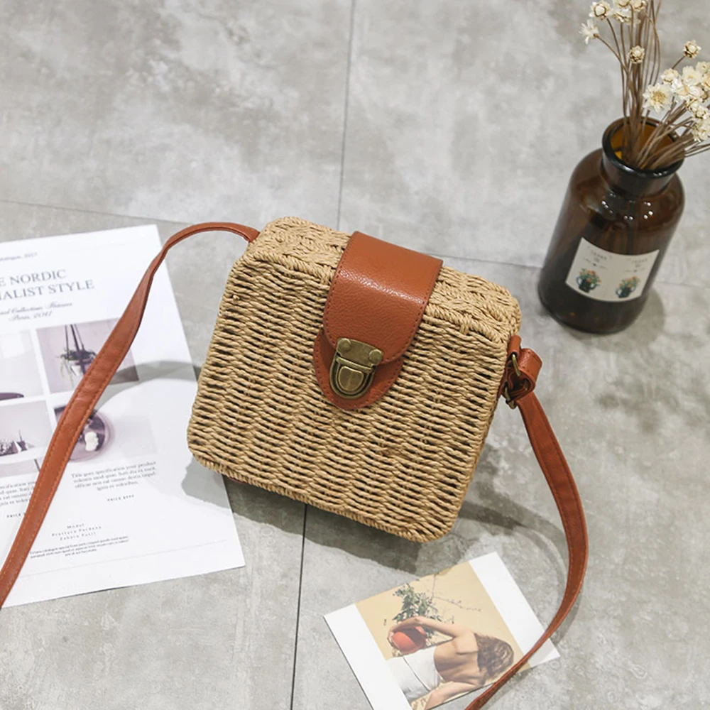 

Women's handbags mini women messenger bags Square Straw ladies Crossbody Bag shoulder bags summer womens' pouch
