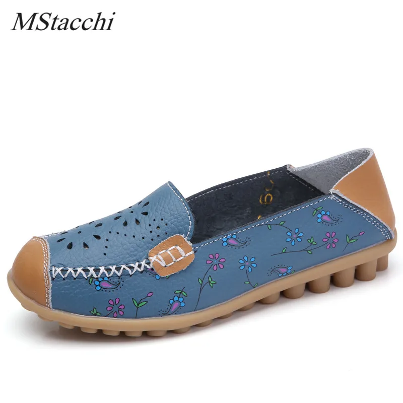 

Mstacchi New Summer Cutouts Genuine Leather Shoes Woman Appliques Flats Casual Shoes Sewing Ballet Shoes Comfortable Mom Shoes