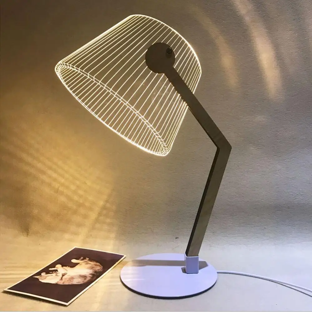  3D Effect Stereo Vision LED Desk Lamp Wood Support Acrylic Lampshade LED Light Living Room Bedroom  - 32963378179