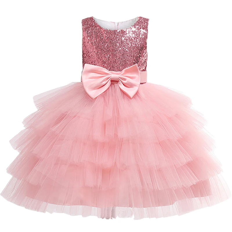 Вечерние платья-пачки с блестками для маленьких девочек; цвет розовый, синий; платье с бантом для свадьбы; детские рождественские платья принцессы; одежда для детей - Цвет: Pink