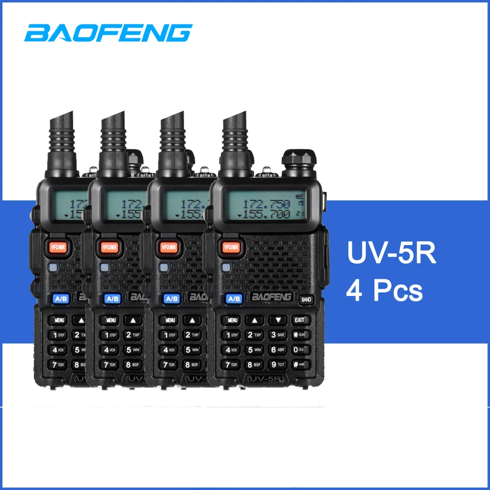 

4 pcs BAOFENG UV-5R Walkie Talkie Two Way Radio FM Transceiver Dual-band DTMF Encoded VOX Alarm LED Flashlight Key Lock