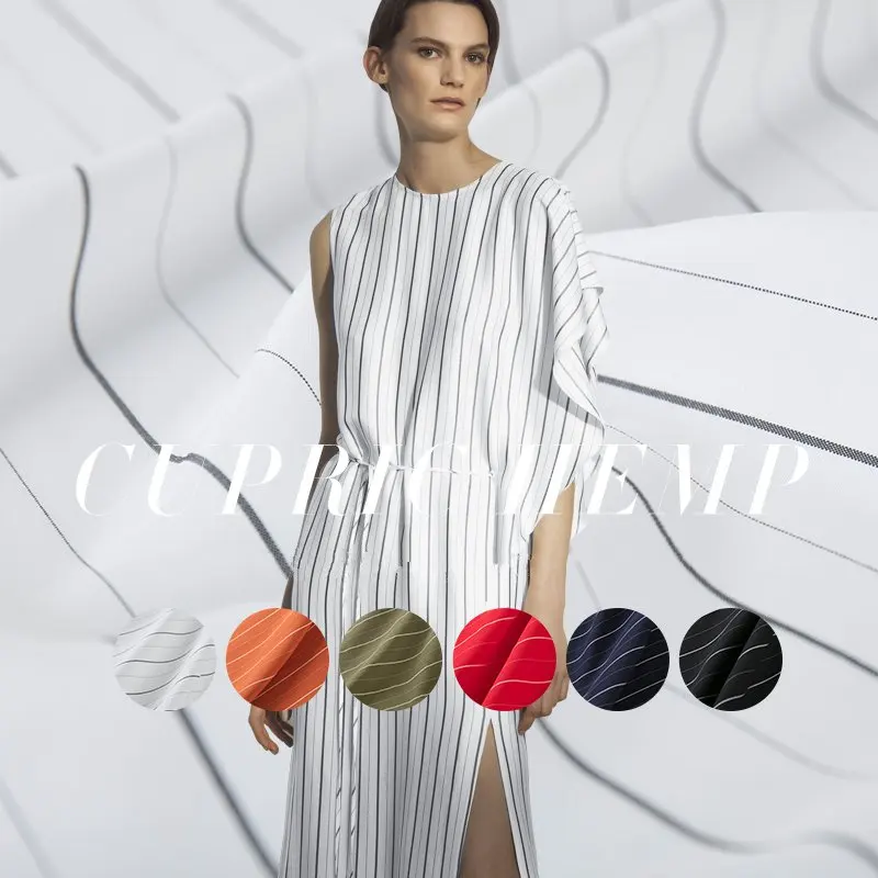 

High-end custom Concise Slub Rayon&Linen Fabric For Summer Width 145cm Coarse&Fine Stripes Clothing cloth DIY Sewing 2018NEW HOT