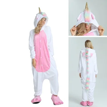 

Women Pajamas Kigurumi Halloween Adult Animal Flannel Sleepwear Pajamas Set Pikachu Stitch Unicorn Panda Cartoon Hooded Pajamas