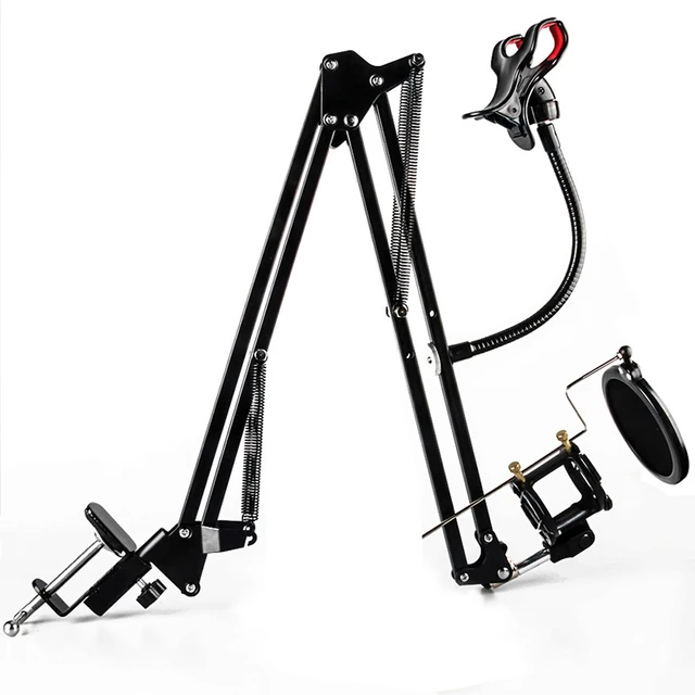 3 in 1 Extendable Recording Microphone Stand with Mic Clip Microphone Pop Filter Phone Clip for PC Phone Karaoke Recording Song