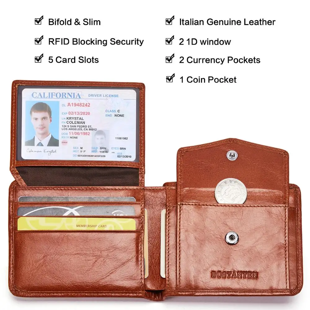 Beste BOSTANTEN Echt lederen heren portemonnee RFID met coin pocket korte vintage portefeuilles met kaarthouders man portemonnee Met Doos