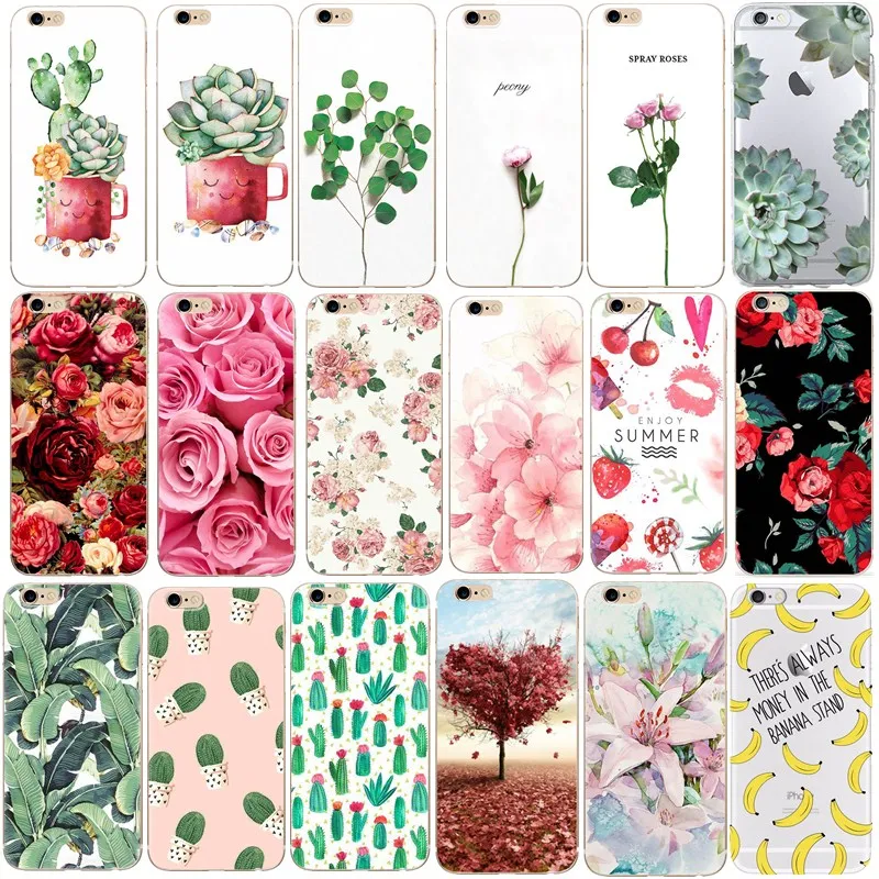 Silicone Case For apple iphone 5se 5s 5 6s 6 7 8 Green Leaves Floral Soft Rosa Cover Shell plus x 10 ten | Мобильные телефоны и