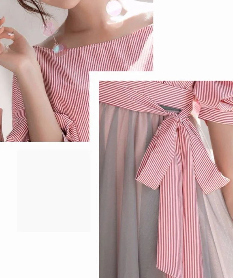 Весенние женские комплекты Блуза в полоску с вырезом и Женская плиссированная юбка