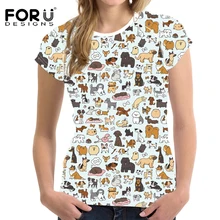 FORUDESIGNS/Повседневная Женская футболка с рисунком милого щенка; дышащая футболка с короткими рукавами для девочек-подростков; удобные летние футболки
