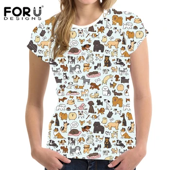 

FORUDESIGNS Cute Puppy Pattern Casual Women's T shirt Breathable Short Sleeve Tshirt for Teens Girls Comfortable Summer T-shirts