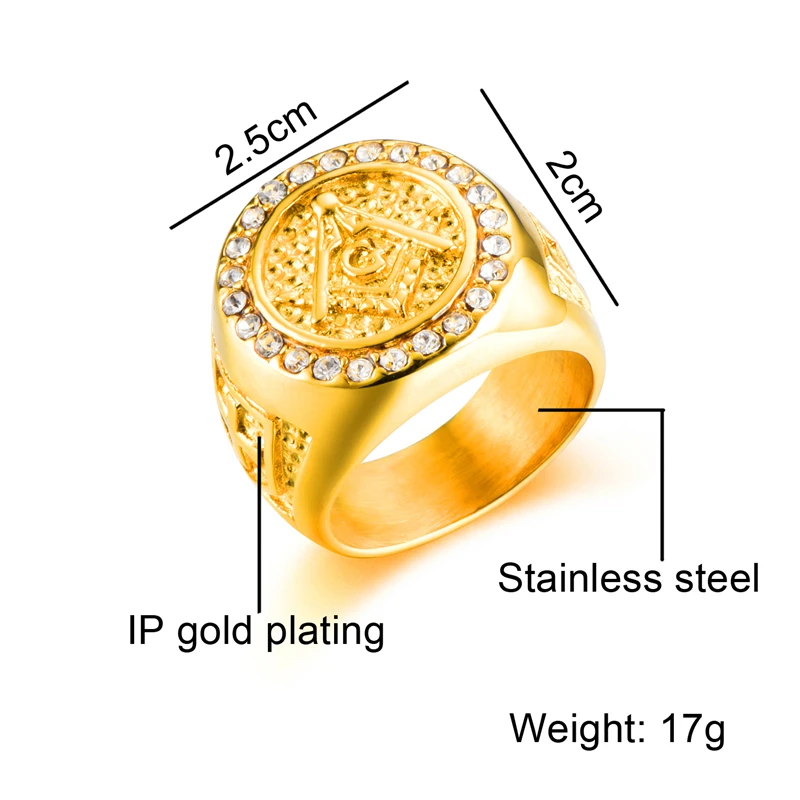 Мужские масонские кольца в стиле хип-хоп, из нержавеющей стали, микро стразы, кольца для мужчин, ювелирные изделия золотого цвета, Прямая поставка