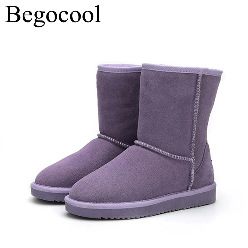 Begocool fashion snow boots for women genuine cow suede australia warm winter boots woman shoes red - Цвет: 25 purple