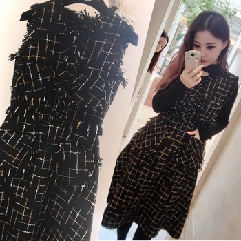 

New 2019 spring black small fragrant wind wool vest waist vest