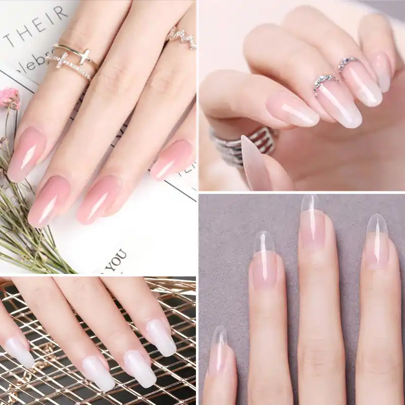 Clear Gel Nails With Floral And Mother Of Pearl Inlay Nail Art