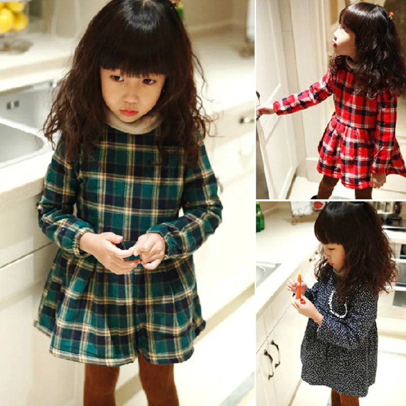 ФОТО Free shipping children's winter section thick plaid suit girl dress children clothing