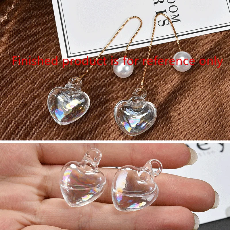 

New style 10pcs/lot water core decoration 3D cartoon hearts shape Glass beads diy jewelry earrings/bracelet pendant accessory