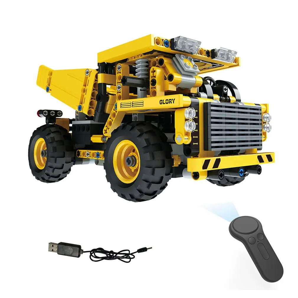 

MoFun-13016 2.4G 4CH USB Charging Building Block Simulated Mine Truck 488pcs DIY Electric RC Car Model Toys For Children