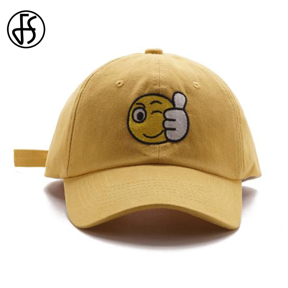 

FS 2019 New Yellow Cartoon Smiley Face Cap Women Men Fashion Street Brand Baseball Caps Cotton Sport Femme Hip Hop Hat Dad Hats